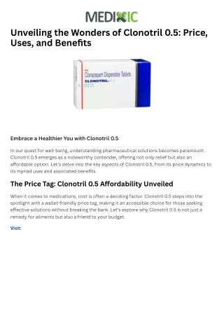 unveiling the wonders of clonotril 0 5 price uses