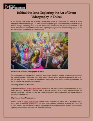 Behind the Lens: Exploring the Art of Event Videography in Dubai