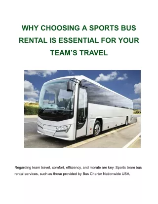 WHY CHOOSING A SPORTS BUS RENTAL IS ESSENTIAL FOR YOUR TEAM’S TRAVEL