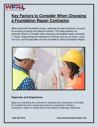 Key Factors to Consider When Choosing a Foundation Repair