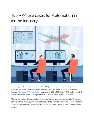 Top RPA use cases for Automation in airline industry