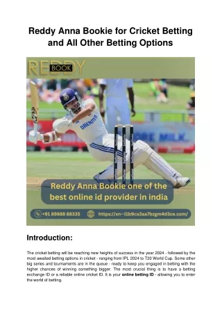 Reddy Anna Bookie for Cricket Betting and All Other Betting Options