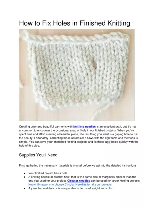 How to fix holes in finished knitting