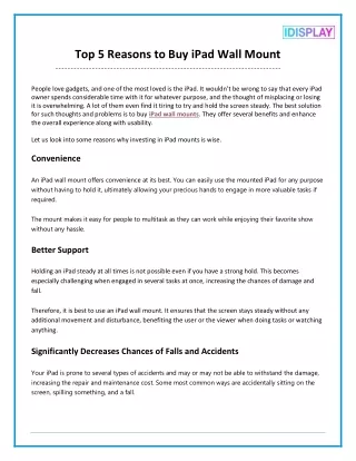 Top 5 Reasons To Buy iPad Wall Mount