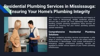 Residential Plumber Services Mississauga
