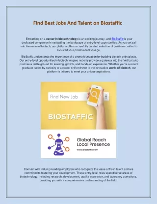 Search Best Jobs And Talent on Biostaffic