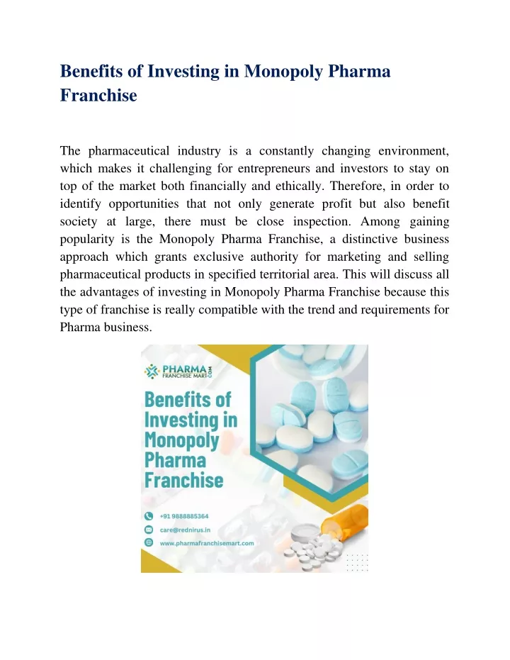 benefits of investing in monopoly pharma franchise