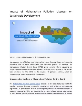 Impact of Maharashtra Pollution Licenses on Sustainable Development