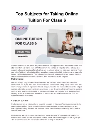 Top Subjects for Taking Online Tuition For Class 6