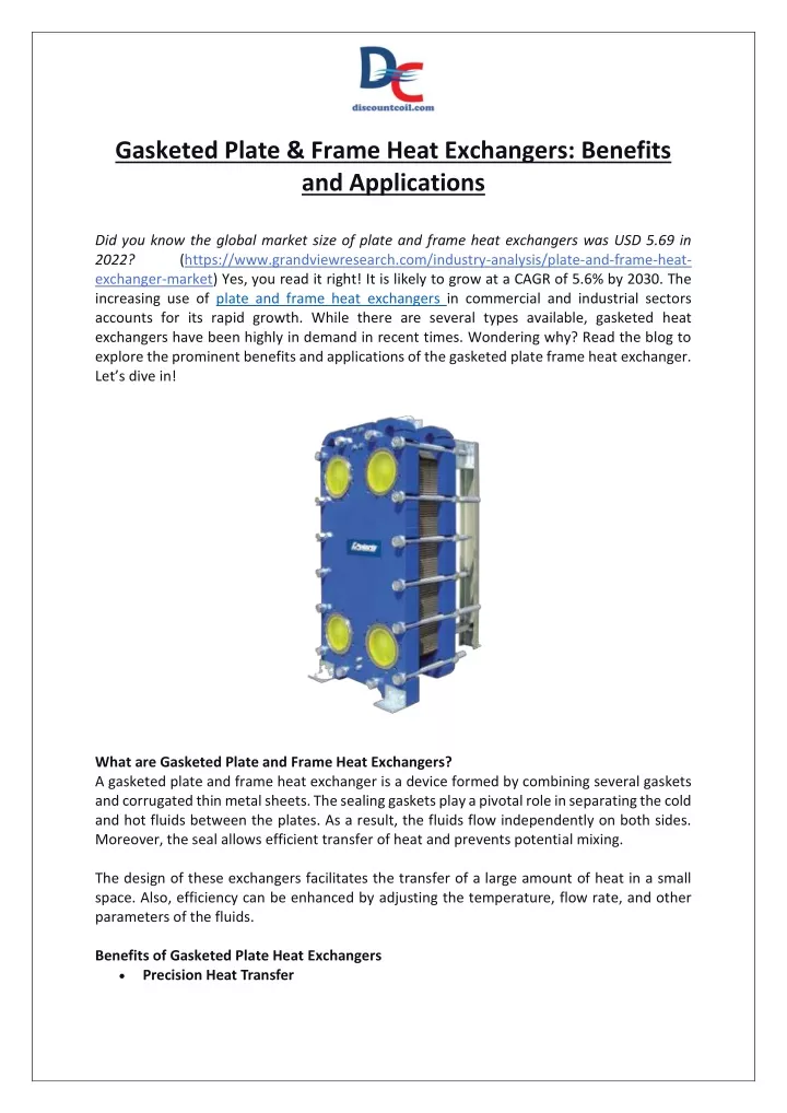 gasketed plate frame heat exchangers benefits