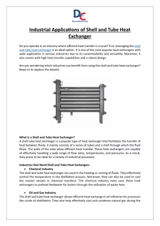 Industrial Applications of Shell and Tube Heat Exchanger