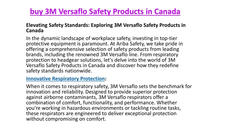buy 3m versaflo safety products in canada