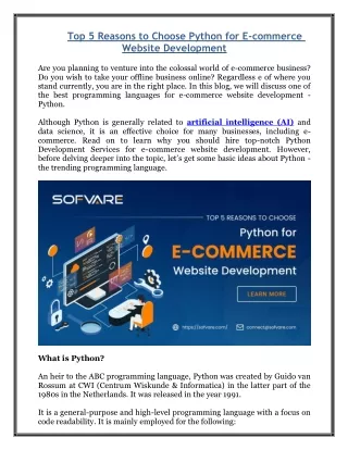 Top 5 Reasons to Choose Python for E-commerce Website Development