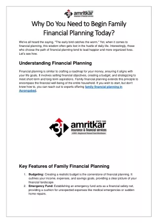 Why Do You Need to Begin Family Financial Planning Today