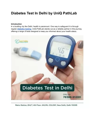 Diabetes test in Delhi by UniQ PathLab