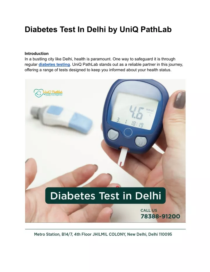 diabetes test in delhi by uniq pathlab