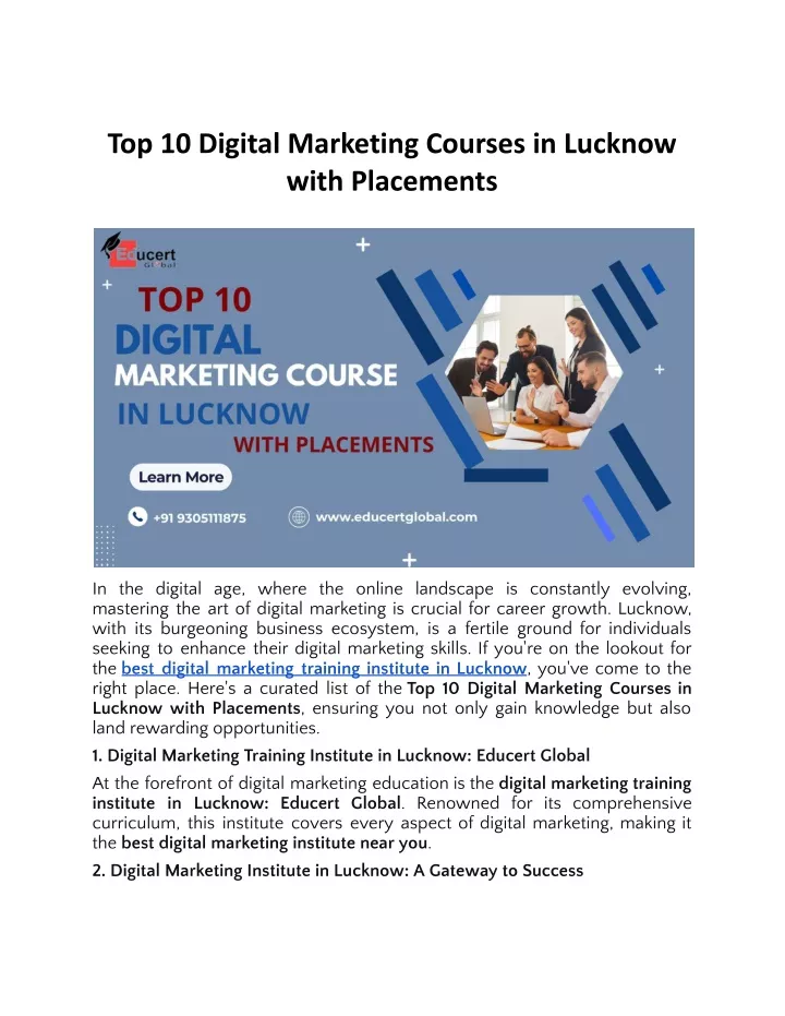 top 10 digital marketing courses in lucknow with