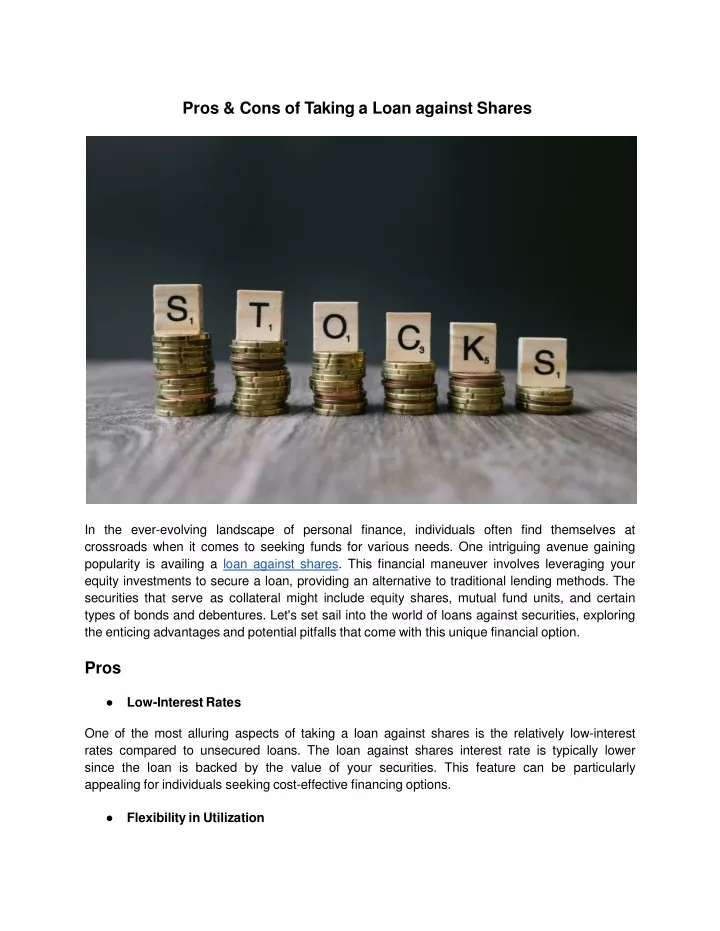 pros cons of taking a loan against shares