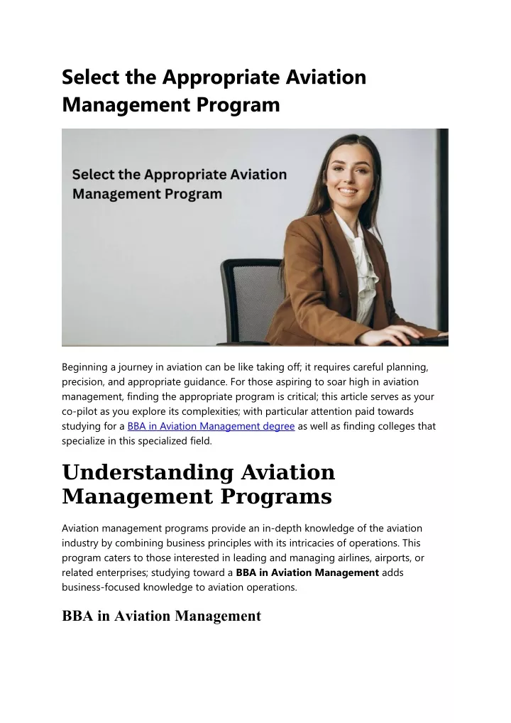 select the appropriate aviation management program
