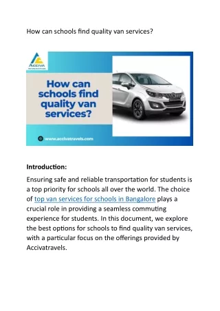how can schools find quality van services
