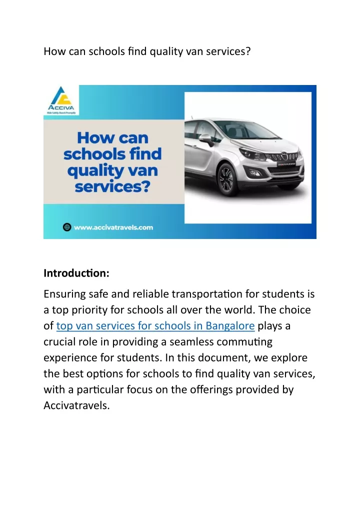 how can schools find quality van services