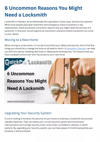 6 Uncommon Reasons You Might Need a Locksmith