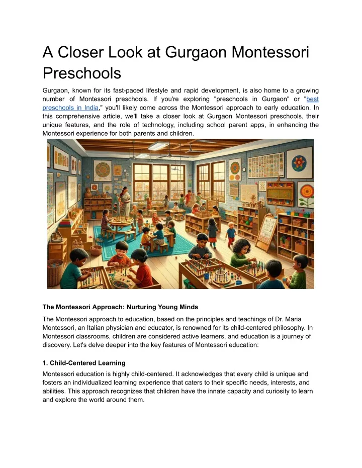 a closer look at gurgaon montessori preschools