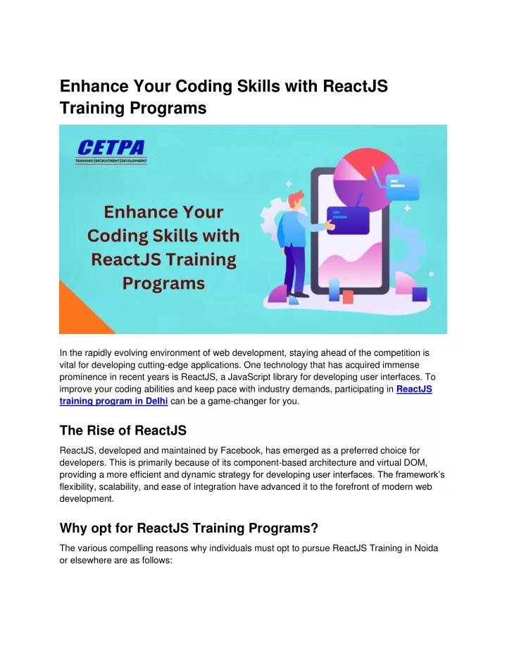 enhance your coding skills with reactjs training