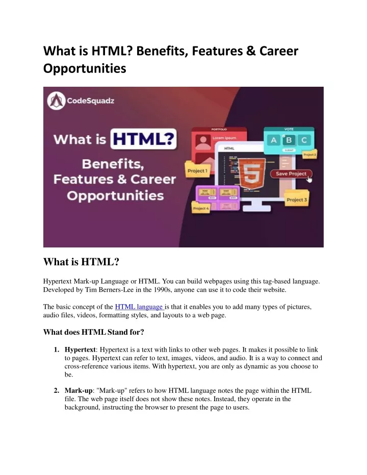 what is html benefits features career opportunities