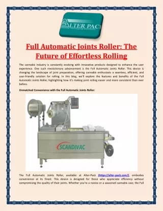 Full Automatic Joints Roller The Future of Effortless Rolling