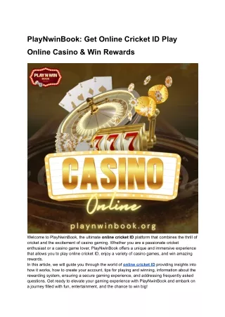 PlayNwinBook_ Get Online Cricket ID Play Online Casino & Win Rewards