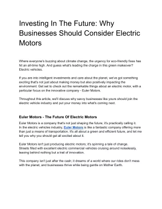 Investing In The Future Why Businesses Should Consider Electric Motors