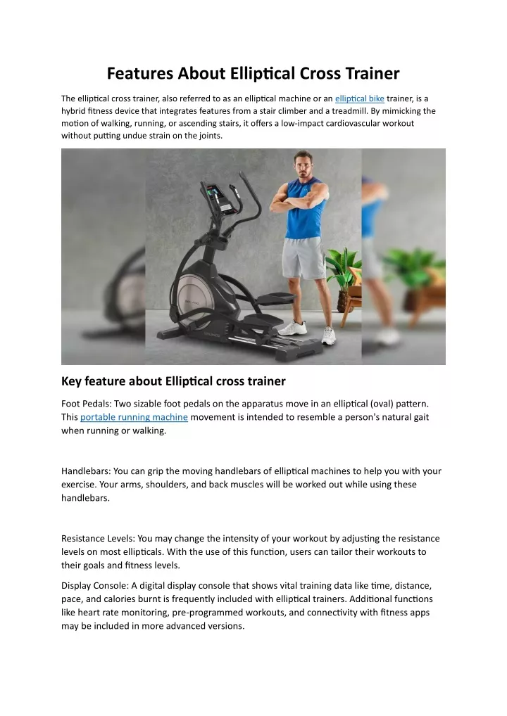 features about elliptical cross trainer