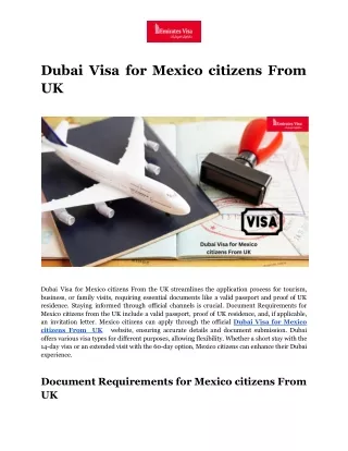Dubai Visa for Mexico citizens From  UK