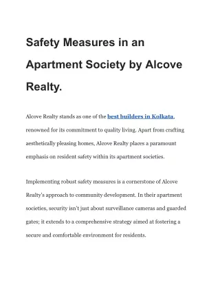 Safety Measures in an Apartment Society by Alcove Realty