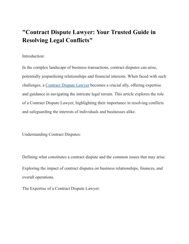 contract dispute lawyer your trusted guide