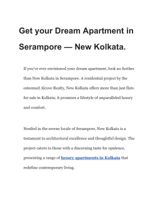 Get your Dream Apartment in Serampore — New Kolkata.