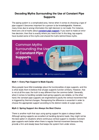 Decoding Myths Surrounding the Use of Constant Pipe Supports