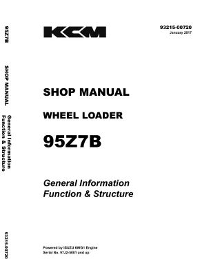 Kawasaki 95Z7B Wheel Loader Service Repair Manual (Serial No. 97J2-5001 and up)