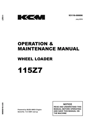 Kawasaki 115Z7 Wheel Loader Operation and Maintenance manual