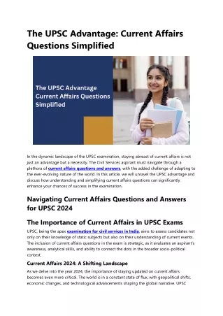 The UPSC Advantage Current Affairs Questions Simplified