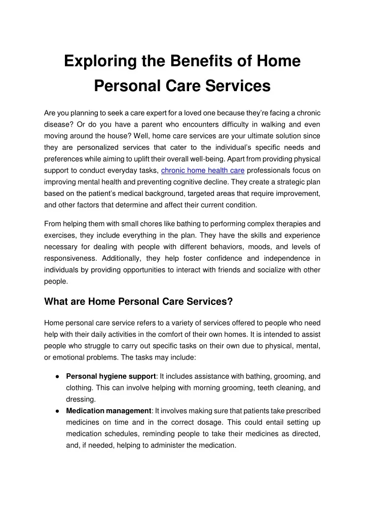 exploring the benefits of home personal care