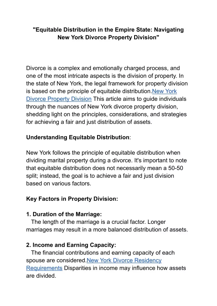 equitable distribution in the empire state