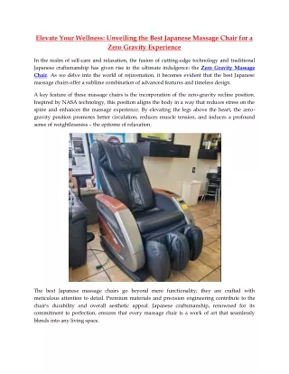 Elevate Your Wellness Unveiling the Best Japanese Massage Chair for a Zero Gravity Experience