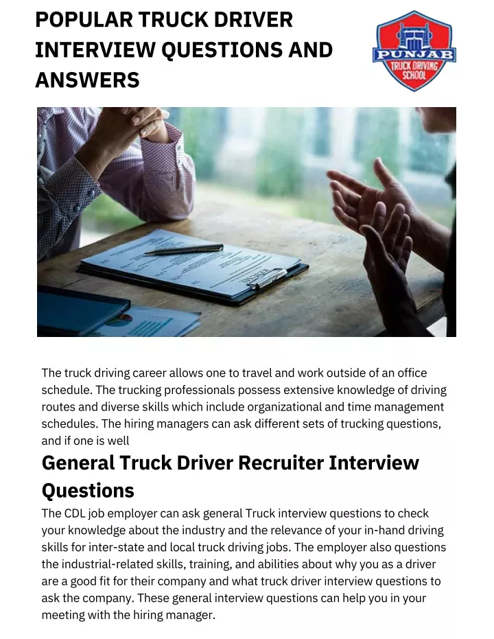 popular truck driver interview questions