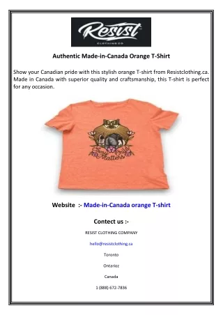 Authentic Made-in-Canada Orange T-Shirt