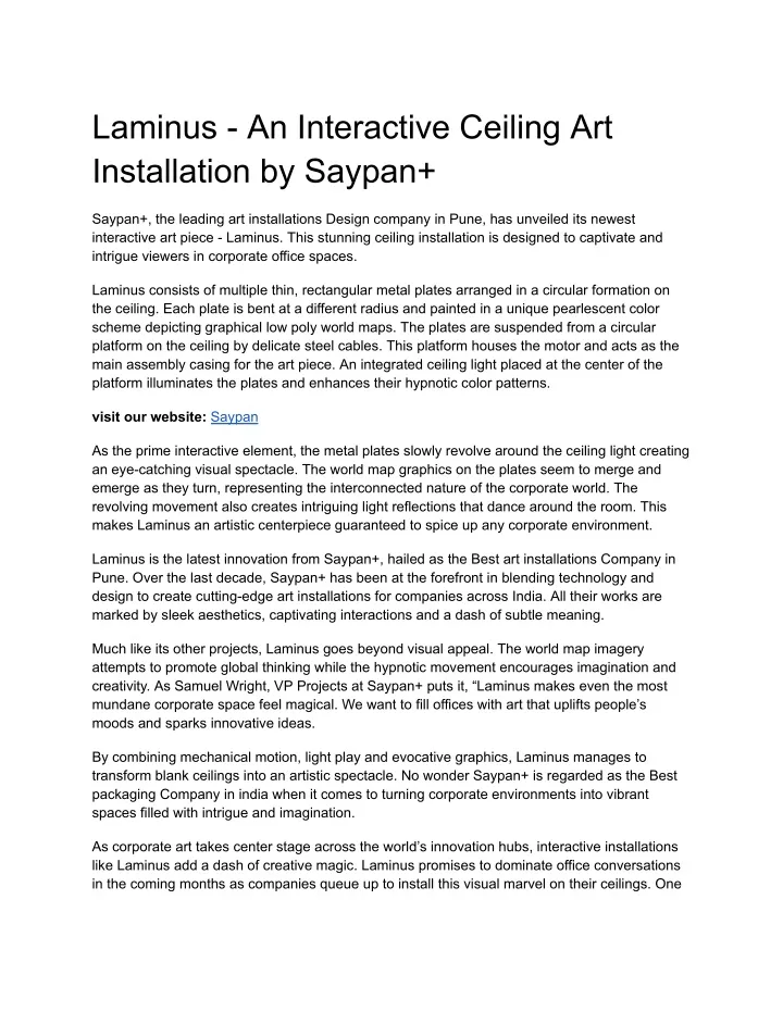 laminus an interactive ceiling art installation