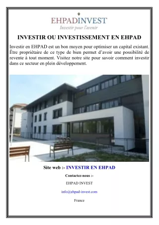 INVESTIR OU INVESTISSEMENT EN EHPAD