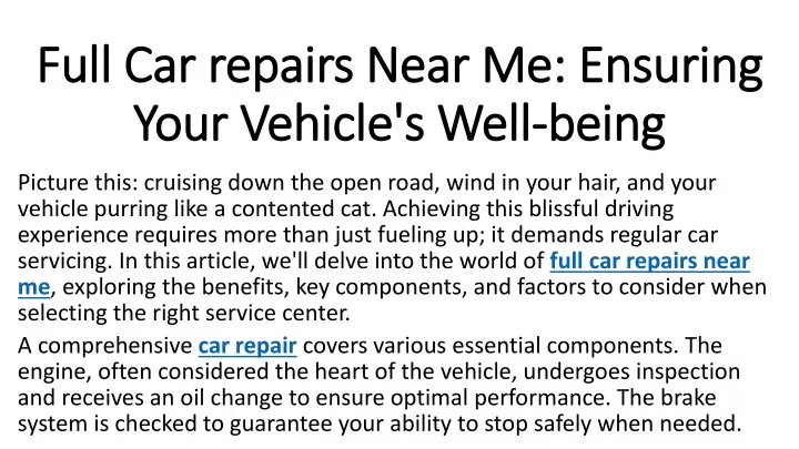full car repairs near me ensuring your vehicle s well being
