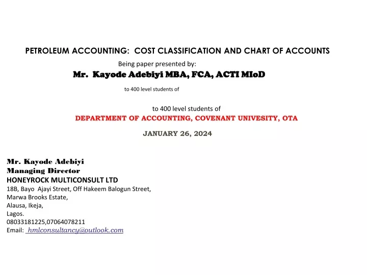 petroleum accounting cost classification